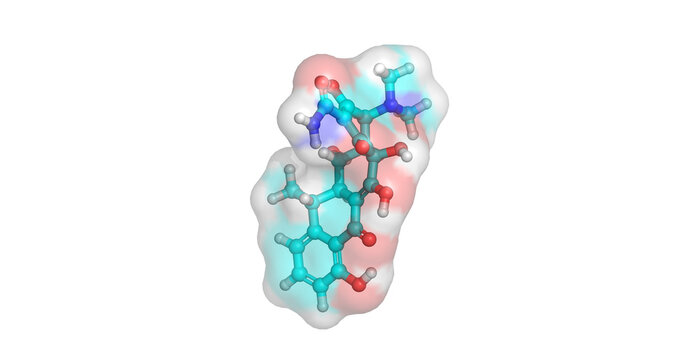 Doxycycline, broad-spectrum prescription medication for malaria prevention and travel prophylaxis, 3D molecule 4K