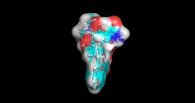 Doxycycline, broad-spectrum prescription medication for malaria prevention and travel prophylaxis, 3D molecule spinning, 4K