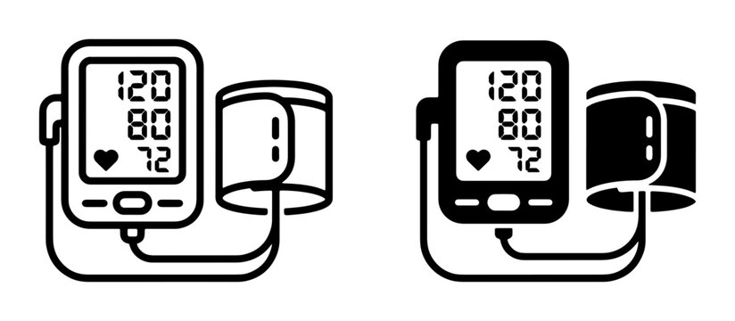 Blood Pressure Monitor Icons, Medical Device Vector Graphics, Health Monitoring Equipment Set, Digital Sphygmomanometer Symbols