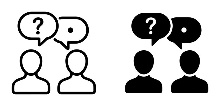 Question Mark Speech Bubbles, Communication Icons, Two People Talking, Dialogue Symbols, Inquiry Concept