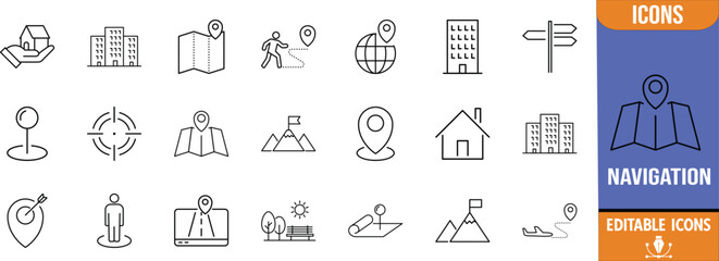 Location map navigation pin icons. pin icon set, map icon set, building icon set © Romjan