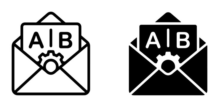 A/B Testing Email Icons, Split Testing Concept, Marketing Strategy, Two Variations, Digital Communication, Vector Set