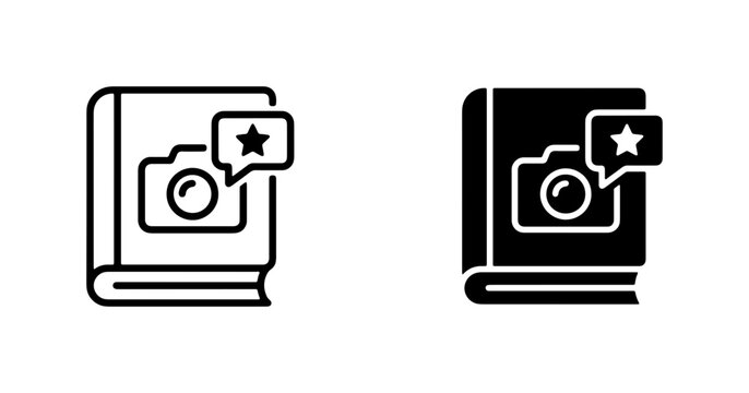 Photography Portfolio Book Icon, Camera Album Symbol, Visual Media Collection, Graphic Design Element, Vector Art