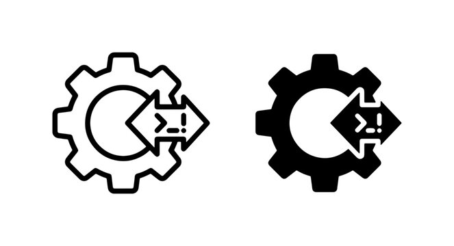 Gear Cog Icons, Process Flow Symbols, Mechanism Outline and Filled Vector Graphics, Automation and Engineering Concepts