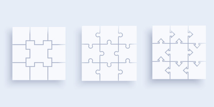 flat vector set of image on a light background, pieces of puzzles connected together in a square, element for infographic and design