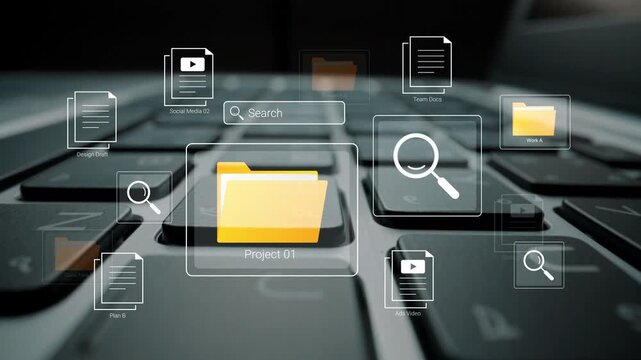 Modern digital workspace with creative project folder on keyboard illustrating productivity, organization, and technology in a sleek environment Gluon.