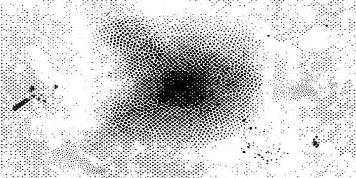 A grunge abstract design featuring an ink splatter circle pattern with a dark silhouette iris texture on a dirty black and white spray paint background