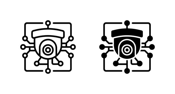 Smart Security Camera Icons, Surveillance Technology Vector Set, AI Monitoring System Graphics, Digital Surveillance Equipment