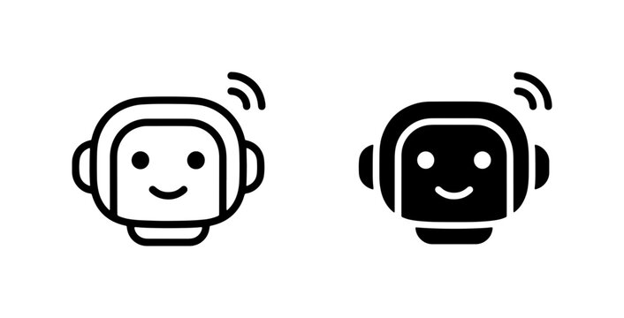 Robot Head Icons, AI Bot Symbols, Futuristic Android Faces, Digital Assistant Emblems, Vector Art Set