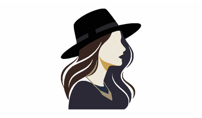 Contemporary Young Fashion Woman Profile Portrait with Hat Minimal Vector Art © MdMasud