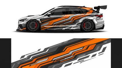Sleek Orange and Black Race Car with Dynamic Graphics and Spoiler. © AhzaArdiansyah