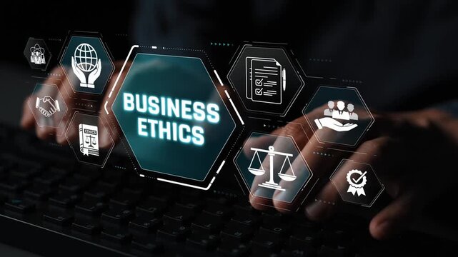 Concept of Business Ethics with Digital Elements and Iconography Depicting Corporate Responsibility and Ethical Standards in Modern Work Environment Sigmoid