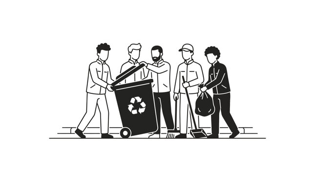 A group of sanitation workers cleaning up the environment together.