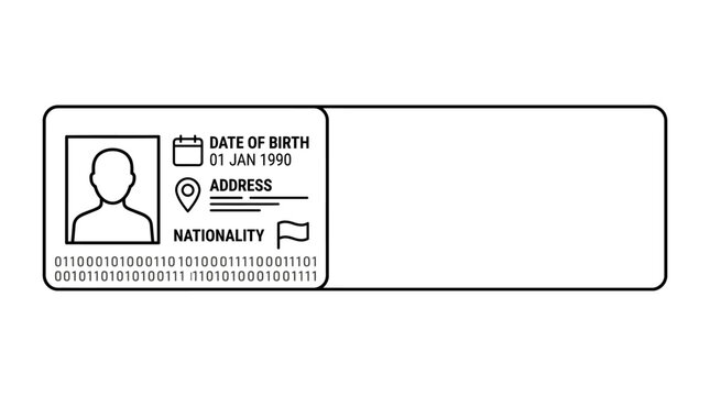A minimalist black and white line art illustration of a generic identification card.