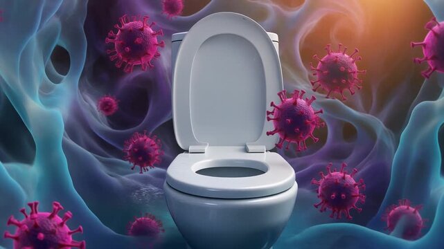 Toilet Surrounded by Pink Viruses in an Abstract Contamination Concept