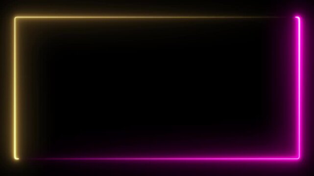 Animation of glowing neon rectangle border on the transparent background. Motion graphics of abstract glowing neon rectangle border frame. 4k animation.
