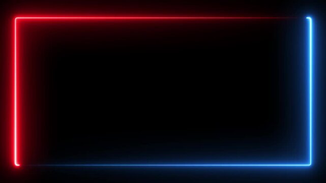Animation of glowing neon rectangle border on the transparent background. Motion graphics of abstract glowing neon rectangle border frame. 4k animation.
