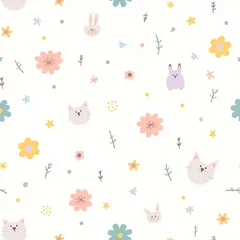 Seamless Cute Floral and Animal Nursery Pattern Background © profustock