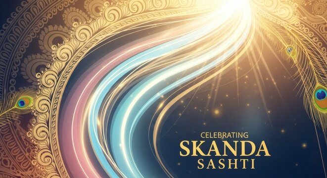 Skanda Sashti Celebration Emblem with Peacock and Golden Light