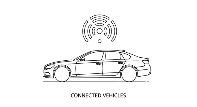 Connected car concept illustration with wireless signal symbol.