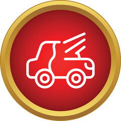 Obraz premium Outlined military truck presenting a weapon system on a red and gold button