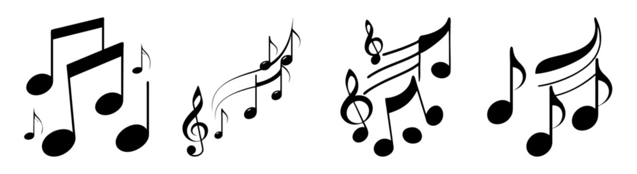 Collection of Black Musical Notes and Symbols on White Background Vector Illustration