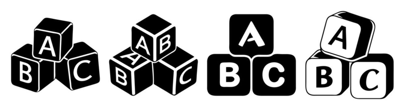 Alphabet Letter Blocks Stacked in Monochrome Line Art Style for Learning and Education