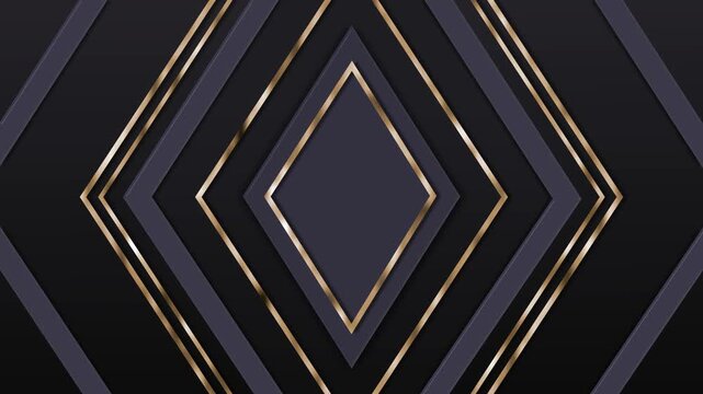Luxurious geometric diamond pattern with layered dark and black panels and thin metallic background animation