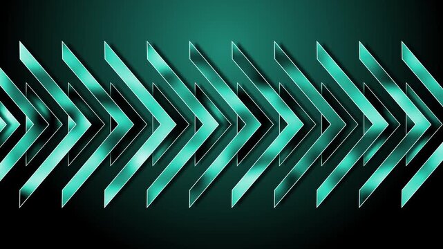 Row of metallic chevron arrows in repeating pattern on dark gradient background animation