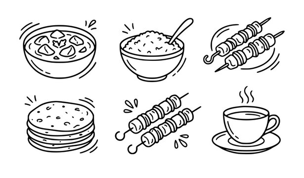 Modern Indian cuisine outline vector illustration with hand drawn food sketch collection