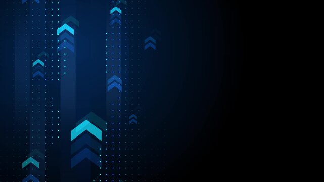 Abstract dark background with glowing upward arrows and dotted vertical lines animation