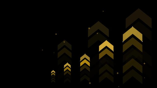 Stylized upward chevron bars background animation, forming ascending column chart shapes with small glowing stars