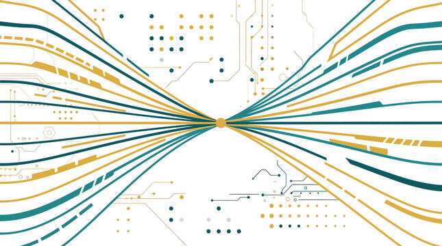 Abstract digital network convergence with glowing data flow and futuristic technology background