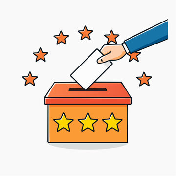 Hand casting vote into ballot box with stars