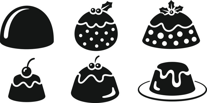 Black Silhouettes of Christmas Puddings and Candies on White Background candy sweet