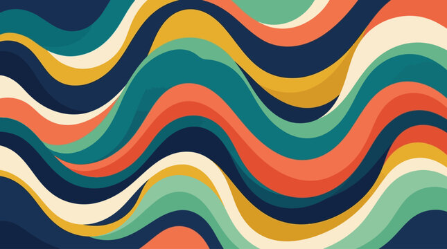 Retro wave pattern 1970s style abstract fluid lines background