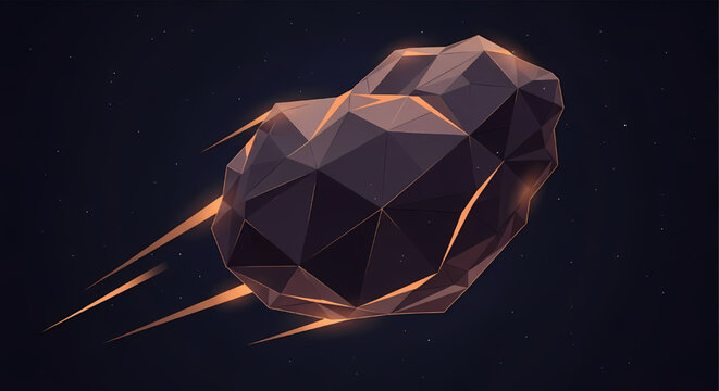 Low poly asteroid flying through space