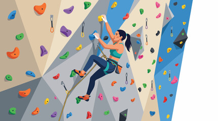 Woman climbing indoor rock climbing wall, reaching for hold, active lifestyle © Pratama