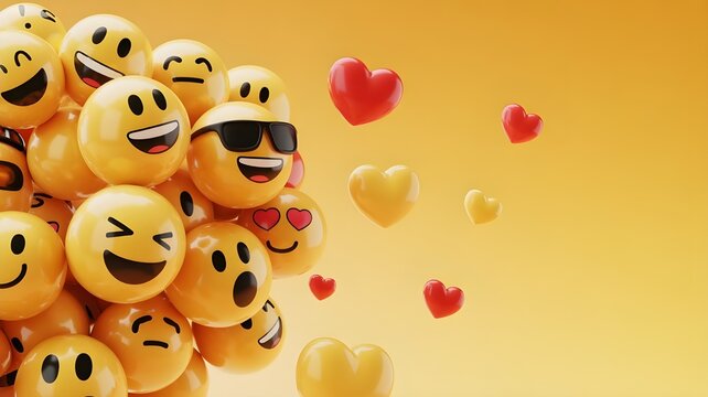 World emoji day 3d banner background. Emoji Celebration 3D Banner Background. World emoji day with a funny emojis. World smile day emojis. Mental health assessment, world mental health day concept.