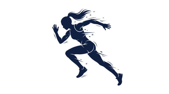 Silhouette of a female runner in dynamic motion, representing speed and athleticism