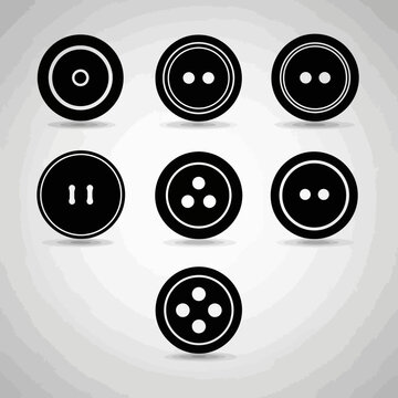 Set of Black Sewing Buttons with Different Hole Patterns on Gray Background