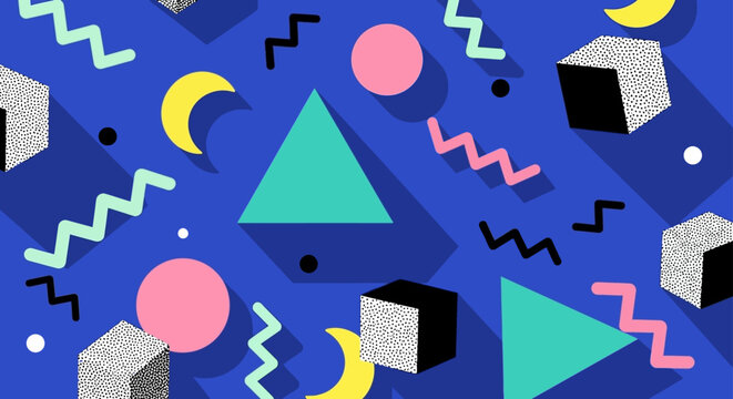 retro 80s 90s abstract geometric pattern background with shapes