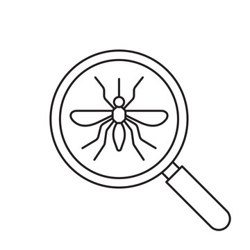 Magnifying glass shows a mosquito with clear details in outline style icon