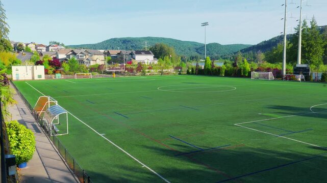 Victoria, BC, Canada &ndash; May 24, 2026: Goudy Field athletic turf stadium and neighborhood