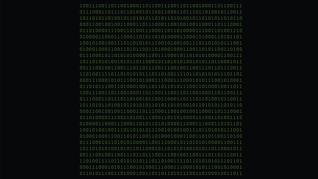 Cybersecurity binary code background, green digital data matrix on black, computer programming and hacking vector illustration, encrypted information stream