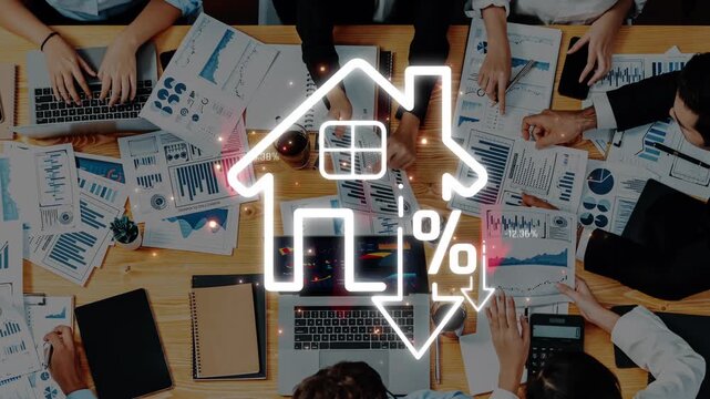 Team Collaboration on Real Estate Analysis with Charts, Graphs, and Illustrations for Market Trends and Financial Strategies in a Modern Office Setting Sigmoid