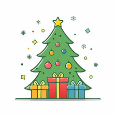 Fototapeta premium Christmas Tree with Gifts and Snowflakes