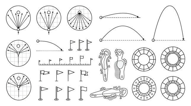 Golf physics trajectory angle chart map flag hole line icon infographic
