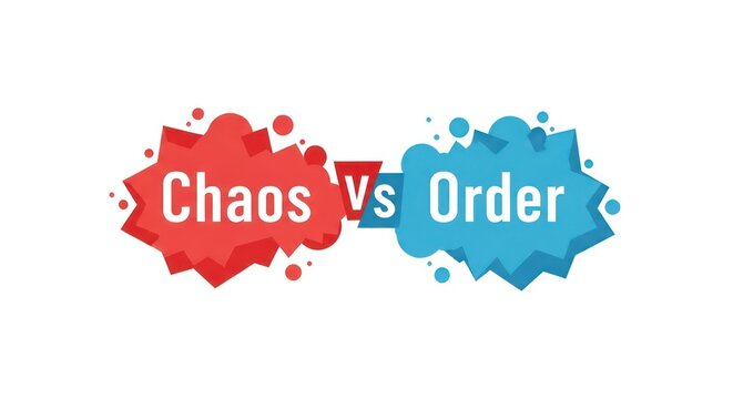 Chaos vs order concept banner in red and blue