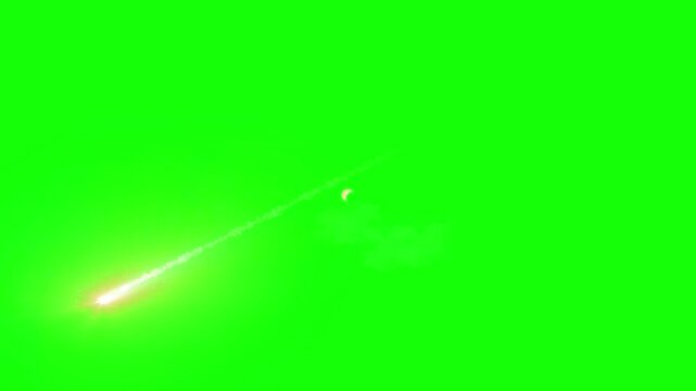Comet streaks across the screen in a bright trail of light against a solid green background to provide a clean element for animation sequences and motion graphics requiring a simple stellar effect.